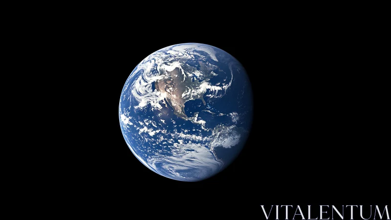 Our blue planet quietly floats in the gentle dark of space