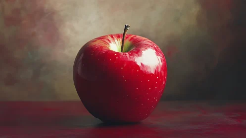 Shiny red apple glowing softly on a cozy painted table.