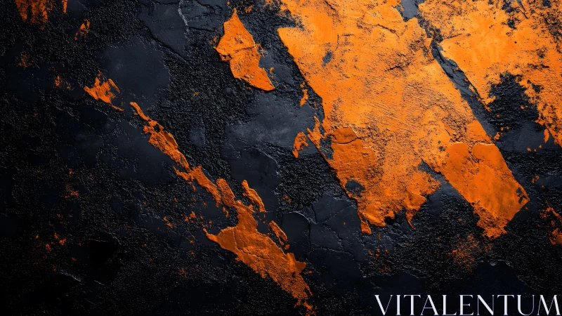 Abstract black and orange textured wall with bold paint strokes.
