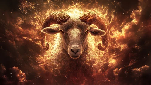 Astrological ram in plasma corona with high-detail volumetrics.