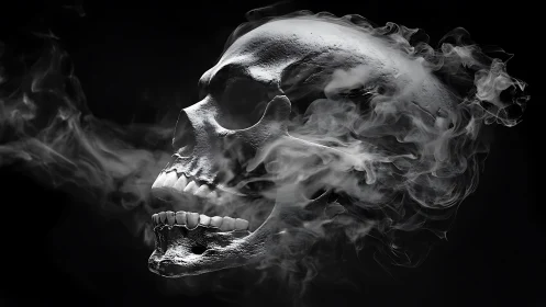 Smoke-born skull drifts forward like a whispering storm