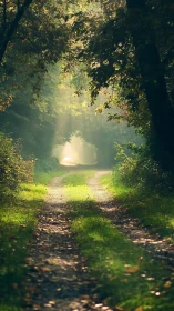 Golden Light Through Forest Tunnel Creates Serene Path.