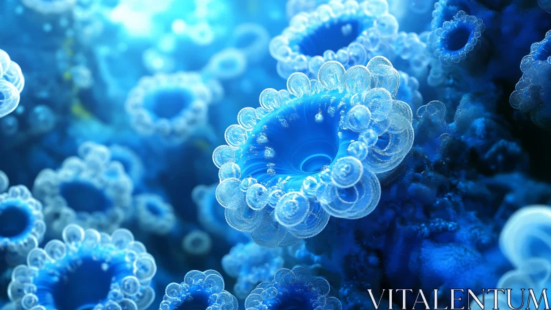 Digital macro render shows clustered blue tubular formations