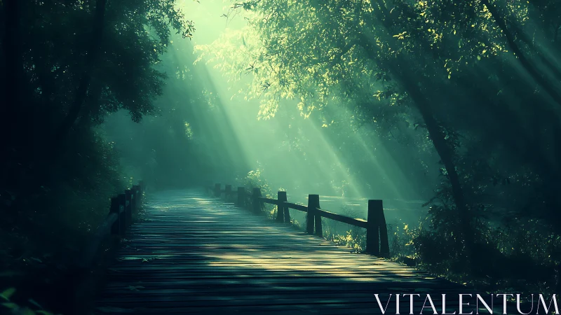 Enchanted Forest Bridge: Where Sunlight Whispers Through Green.