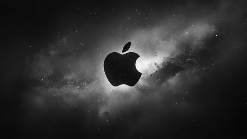 Monochrome apple-shaped silhouette aligned with galactic band