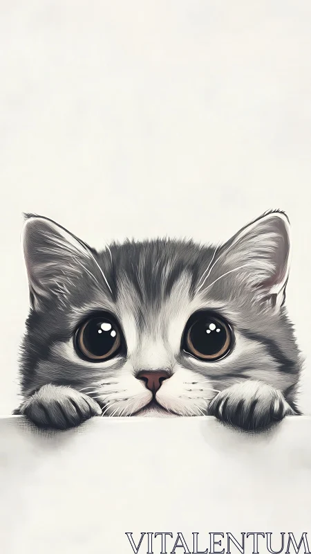 Curious Feline Gaze Meets Minimalist Canvas in Tender Whisker-Perfect Moment