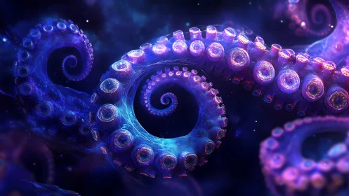 Glowing cosmic tentacles swirling in a dreamy deep sea.