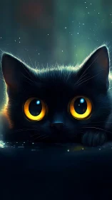 Luminous-Eyed Feline Portrait with Celestial Ambiance.