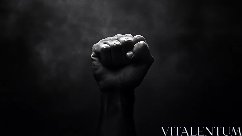 Monochrome clenched fist under directional high‑contrast light.