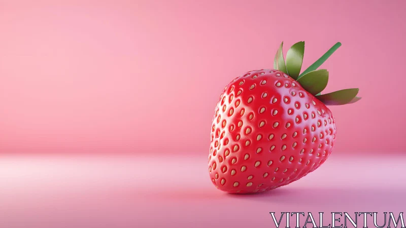 Realistic 3D Strawberry on Soft Pink Background, Minimalist Style.