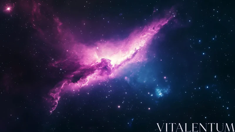 Radiant magenta nebula stretching across deep cosmos.
