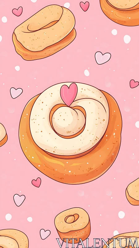 Sweet Pastries and Hearts: Illustrated Donut Pattern Design.