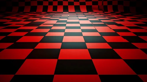 Red and black checkered floor rolling into bold distance.
