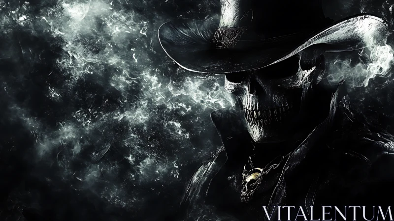 Skeletal gunslinger portrait renders in high-contrast monochrome