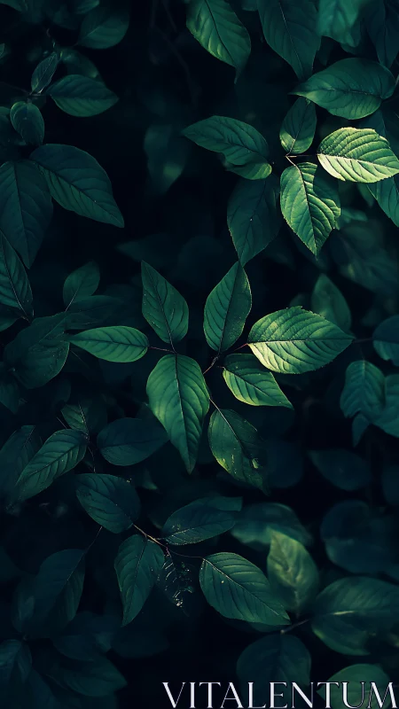 Moonlit leaves weave a secret forest lullaby in shadowed green.