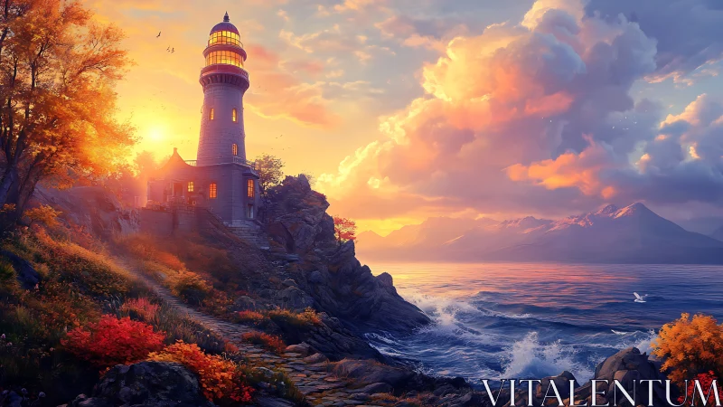 Beacon's Eternal Glow: A Lighthouse Stands Against the Sunset.