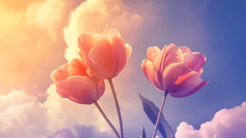 Radiant Tulips Glowing Against a Dreamy Sky