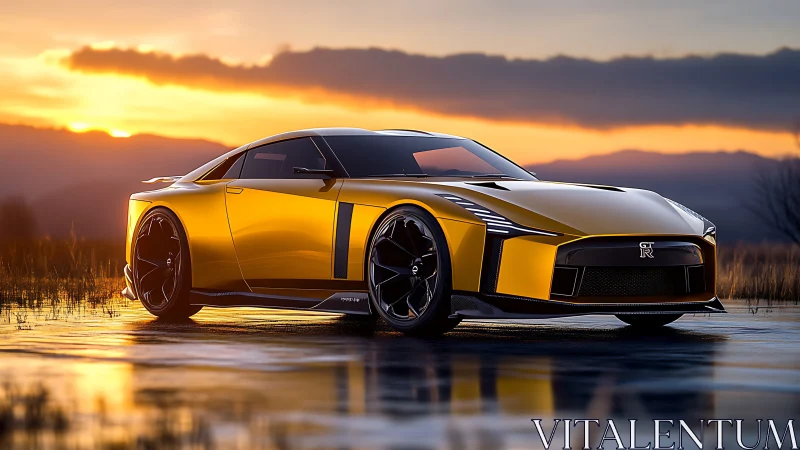 Sunset-slick supercar stretches golden speed across silence
