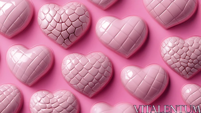 Glossy pink hearts form a playful textured candy grid.