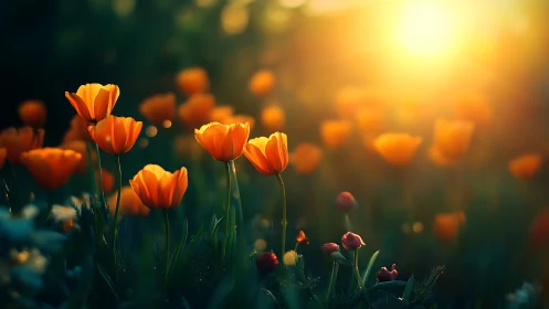 Golden Hour Tulips in Soft Focus Field