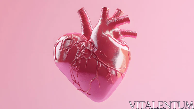Shiny Pink Anatomical Heart in 3D Illustration on Pastel Background.