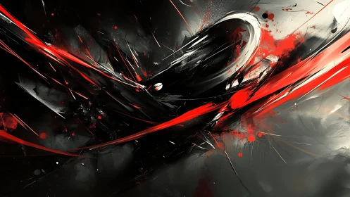 Dynamic red and black abstract motion with sweeping energy arcs.
