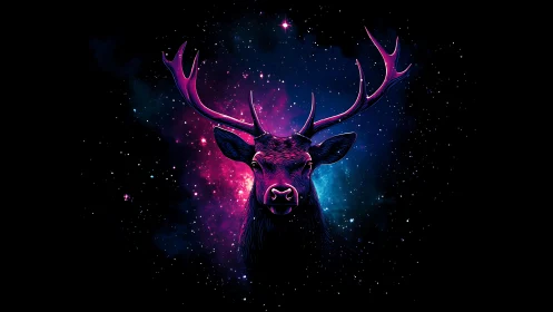 Starglow stag gazes calmly through neon cosmic night sky