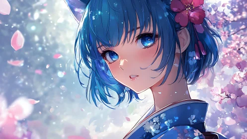 Blue-haired blossom muse turns spring light into glitter