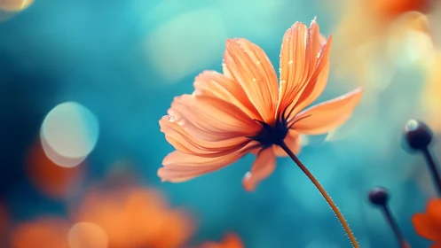 Coral Bloom Against Turquoise Sky with Bokeh