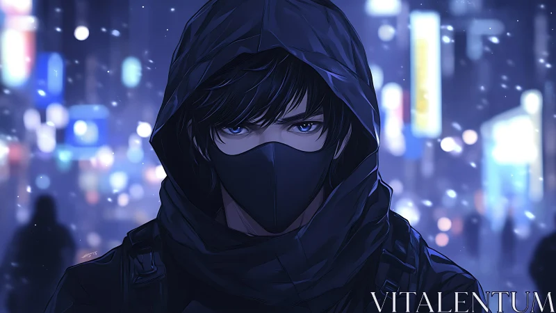 Midnight courier of neon streets narrows storm-bright eyes