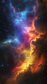 Radiant multicolor nebula carving through starry void.