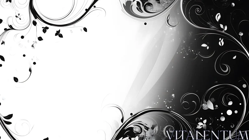 Black and white floral swirl background border design
