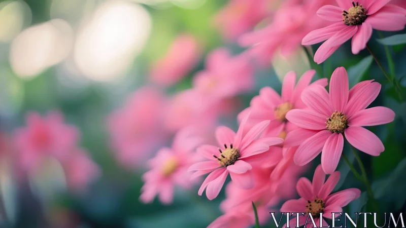 Pink daisy flowers with selective focus in garden setting.
