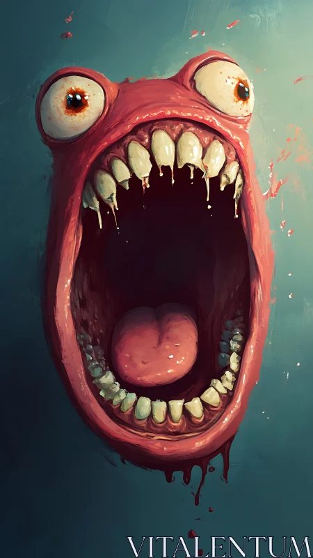 Grotesque red creature screams with gaping dripping mouth.