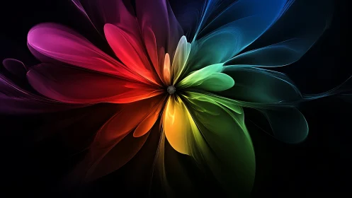 Radial abstract flower form displays full spectrum color petals