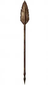 Bronze feather-tipped ceremonial spear with tapered counterweight shaft