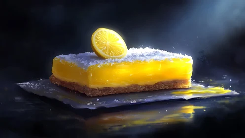 Lemon Dessert Bar with Candied Coating and Fresh Slice.