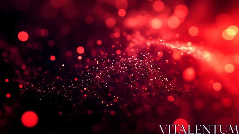 Abstract red glowing digital network with bokeh effect background.