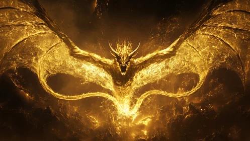 Infernal solar dragon emerging from molten cosmic firestorm.