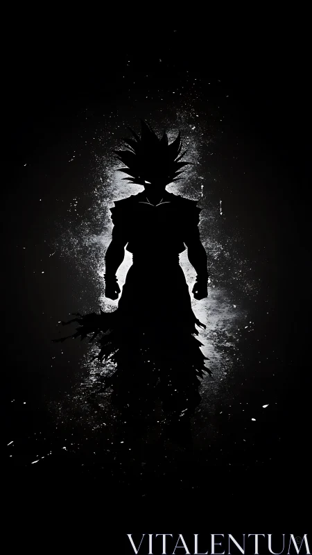 High-contrast energy warrior silhouette in splatter backlight.