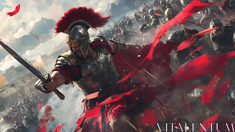 Dynamic digital painting of ancient battlefield charge scene.