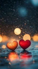 Two Glowing Hearts Share a Magical Rainy Night Together