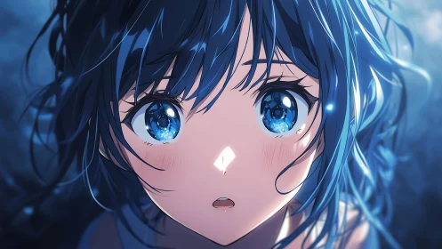 Ocean-eyed revelation in a storm of luminous blue hair.