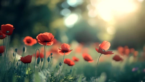 Crimson Petals Dance Against Soft Bokeh Light