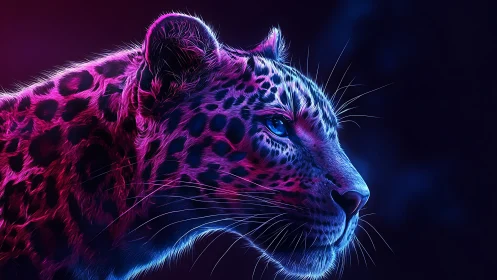 Neon Leopard Profile in Magenta and Blue Light.