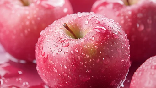 Dewy red apples in vivid macro close-up composition.