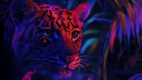 Neon Prowler: Electric Feline in Chromatic Shadows.