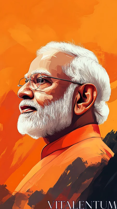 Profile illustration of older man with white beard on orange