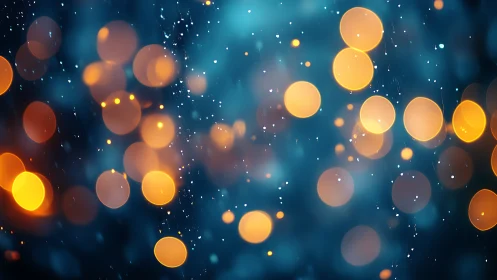 Out-of-focus orange bokeh lights on dark blue background.