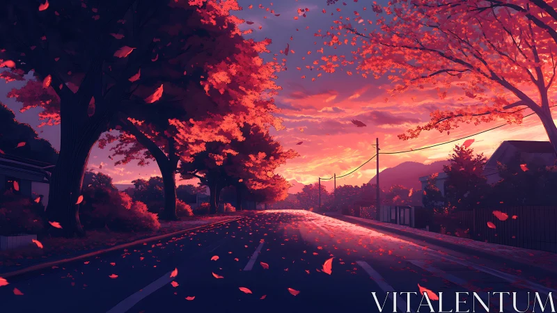 Autumn boulevard glows under cinematic sunset perspective.